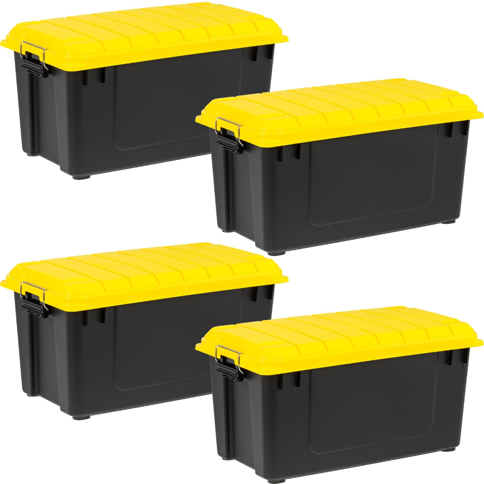 IRIS USA WeatherPro 21 Gallon Lockable Storage Bins - Heavy Duty, Stackable Containers, Garage Organizing Tubs - Black/Y
