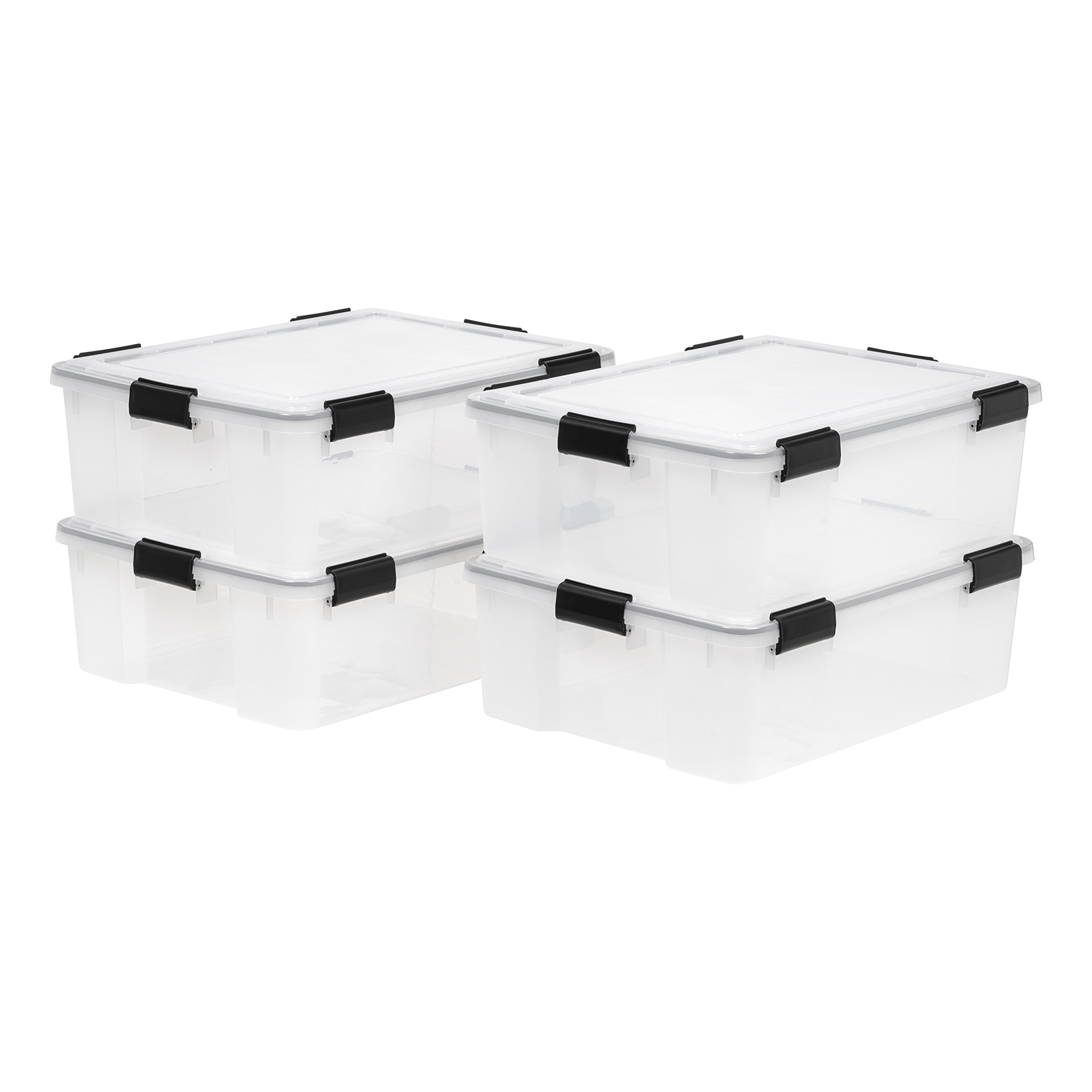 IRIS USA WeatherPro 41 Qt Clear/Black Stackable Storage Bins for Home Organizing - BPA-Free Lid, Tight Latch and Seal