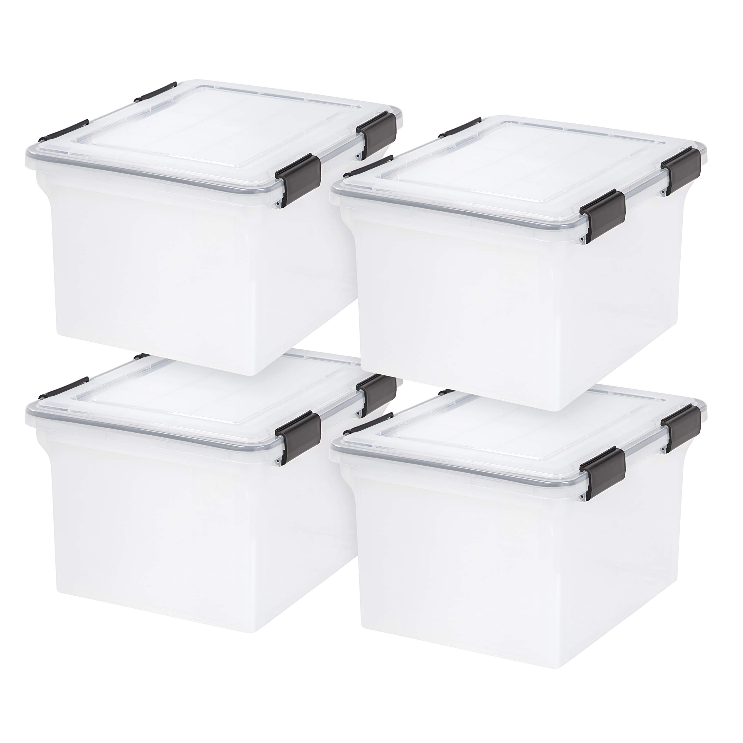 IRIS USA WeatherResistant WaterProof File Box Clear 32 Qt 4Pack Letter Legal Documents